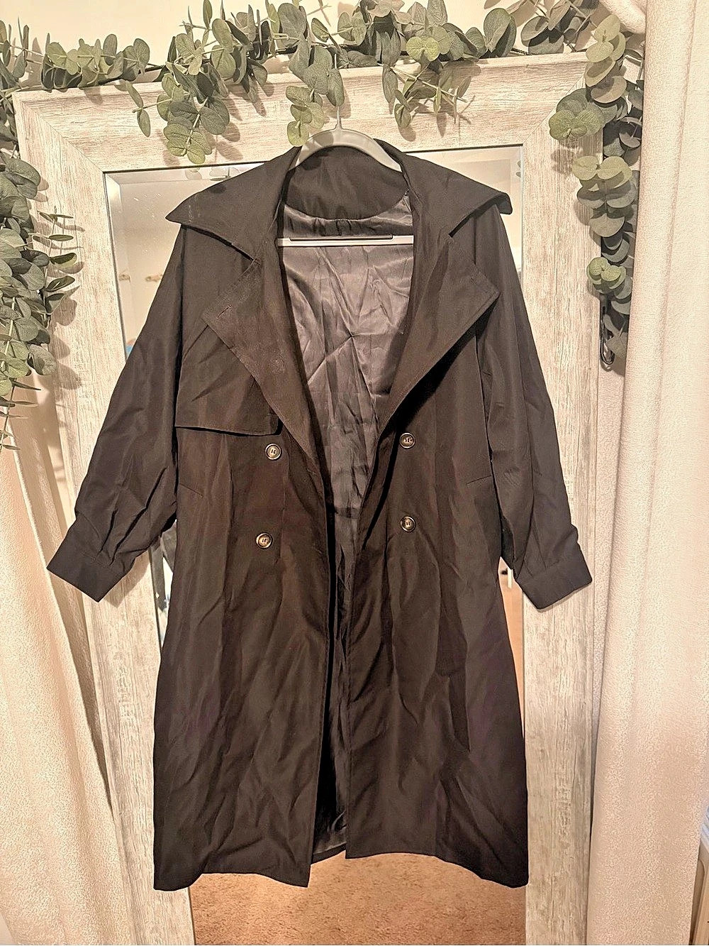 Black Double-Breasted Trench Coat Like New